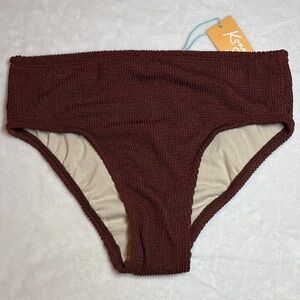 Kona Sol Brown Textured Swim Bottoms, S, NWT